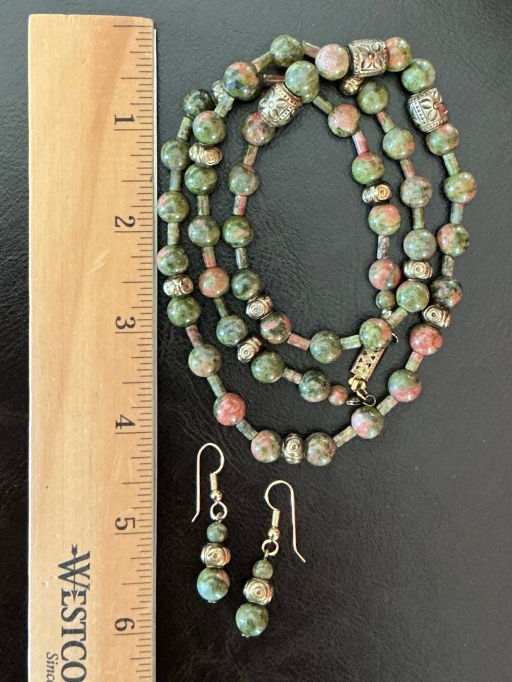 Vintage Unakite Natural Polished Bead Necklace & Earring Set Marbled Stones EUC - Picture 11 of 16